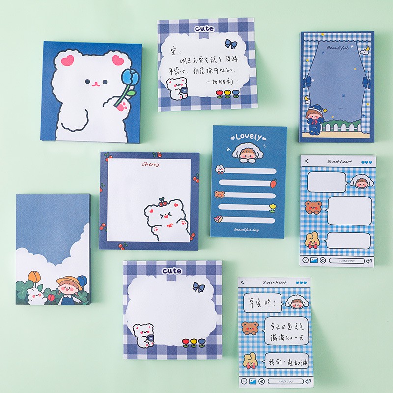 [Mã LIFE1003ALL giảm 10% đơn 50K] Giấy note cute giá rẻ, giấy ghi chú dễ thương 80 tờ màu xanh xinh xắn