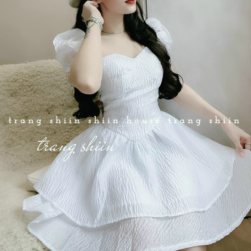 Đầm gấp tầng tay phồng cao cấp