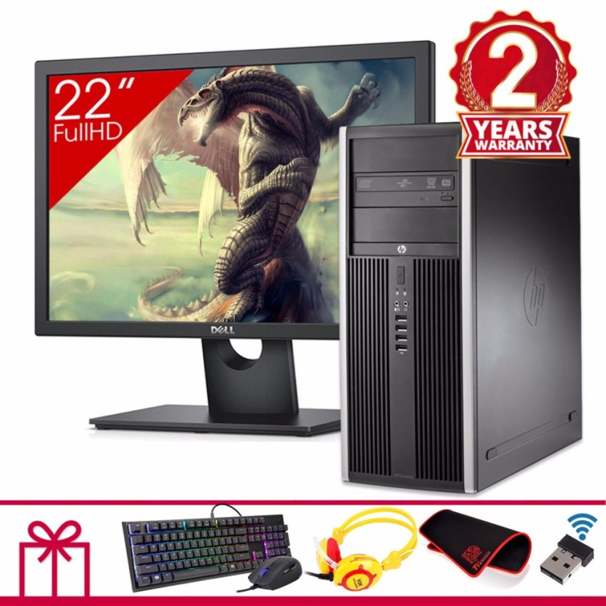 Bộ Combo Máy tính HP 8200 Elite MT + Màn hình Dell 22inch Full HD (Core i3 2100, Ram 8GB, SSD 120GB, HDD 2TB) + Quà Tặng