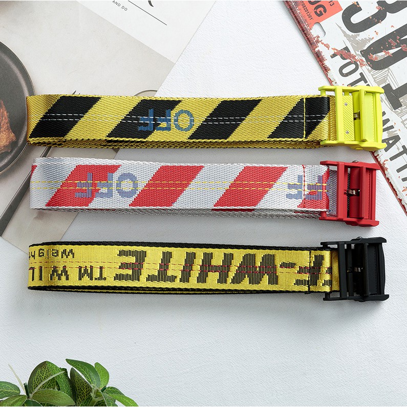 Long-term spot off ow yellow belt17ss white industrial style canvas thêu belt tide