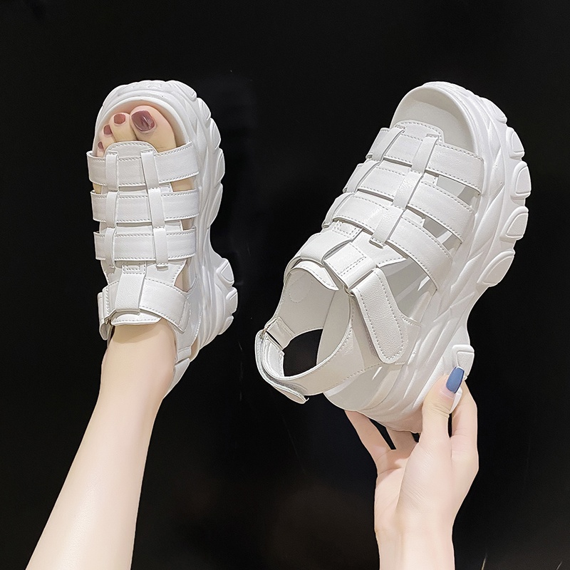 Sandan Hở Ngón Đế Xuồng Cao 9Cm Quai Dán Phong Cách Retro