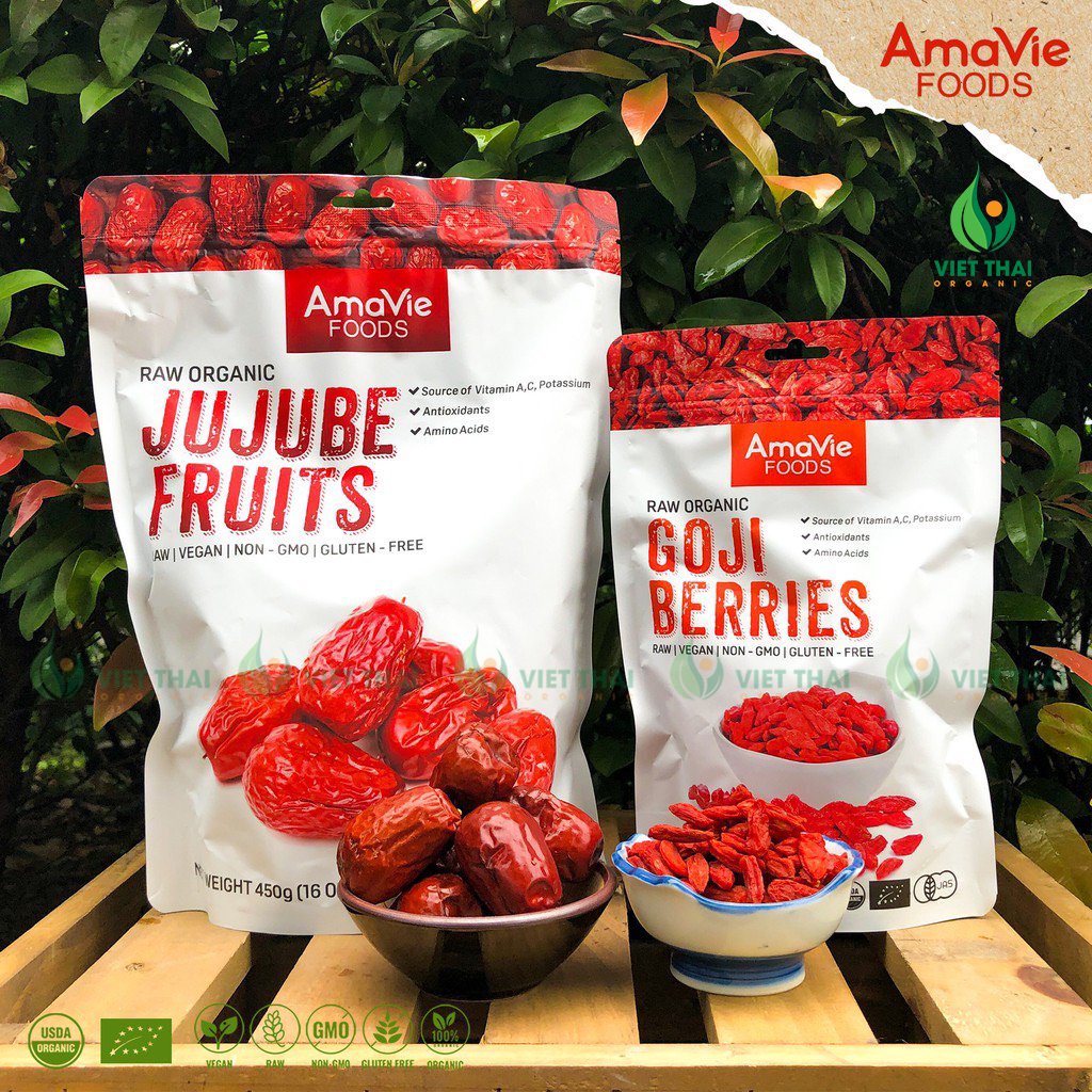 KỶ TỬ HỮU CƠ AMAVIE FOODS - KỈ TỬ CHUA NGỌT SẤY KHÔ THỰC DƯỠNG - UỐNG TRÀ - DƯỠNG NHAN (GÓI 170G)