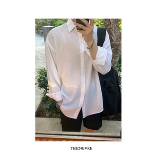 Áo Sơ Mi Cổ Đức Dài Tay Form Rộng Hai Màu Trắng Đen Vải Mềm