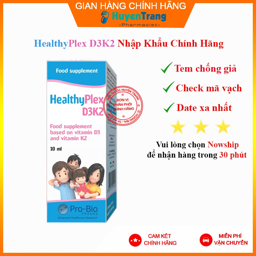 ✔️️️(Tặng quà) HealthyPlex D3K2 - Bổ sung vitamin D3K2 tăng cường hấp thu Canxi cho Trẻ (lọ 10ml)