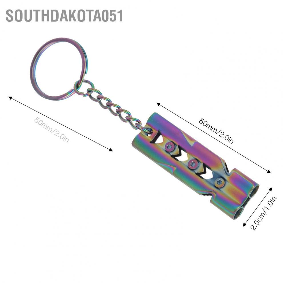 Southdakota051 Outdoor Stainless Steel Emergency Survival High Decibel Double Tube Whistle with Keychain