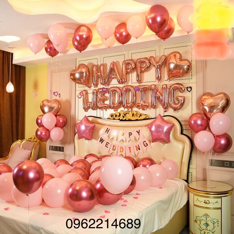 [TẶNG BƠM + BĂNG KEO] Set bóng trang trí phòng cưới kèm bóng siêu nhũ tặng kèm ruy băng