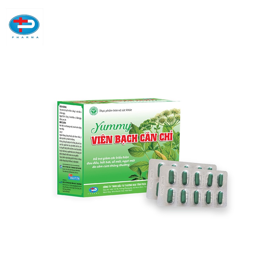 Viên Nang Yummy Viên Bạch Căn Chỉ TÂM PHÚC PHARMA Hỗ Trợ Giảm Đau Đầu Sổ Mũi Ngạt Thở Do Cảm Cúm Thông Thường