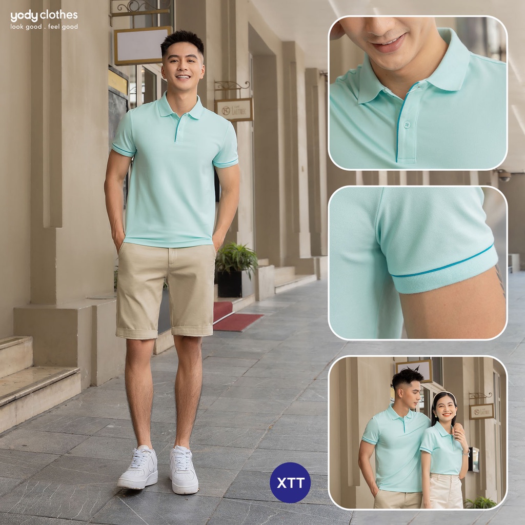 Áo thun polo nam YODY thêu họa tiết vải mắt chim cao cấp APM5391