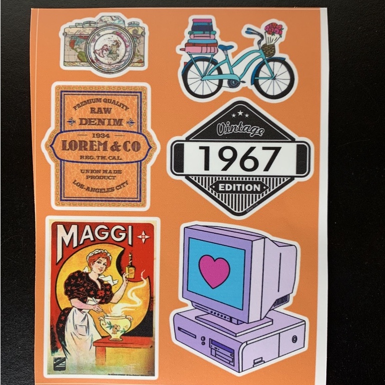 Sticker Vintage Retro hình dán chống nước dán mũ bảo hiểm, laptop, điện thoại, đàn guitar, vali, xe máy, ván trượt