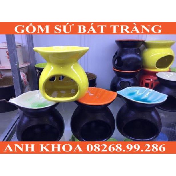 Set bếp đốt tinh dầu kèm 3 viên nến và lọ tinh dầu - Gốm sứ Bát Tràng Anh Khoa