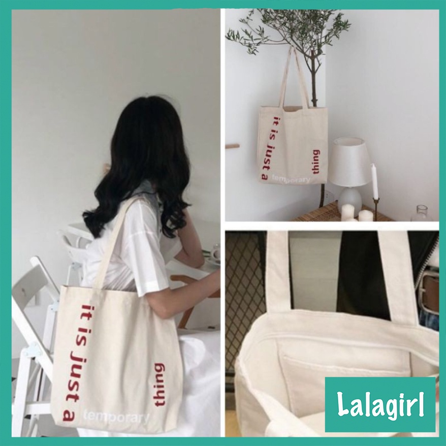 Túi vải Ulzzang Túi tote TEMPORARY phong cách Vintage siêu đẹp, có khóa miệng