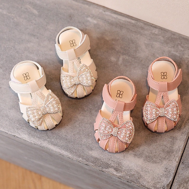 Rọ đính nơ tập đi, sandal nơ tập đi cho bé gái đế mềm đính nơ đá xinh xắn cho bé 0 đến 5 tuổi Mã A10
