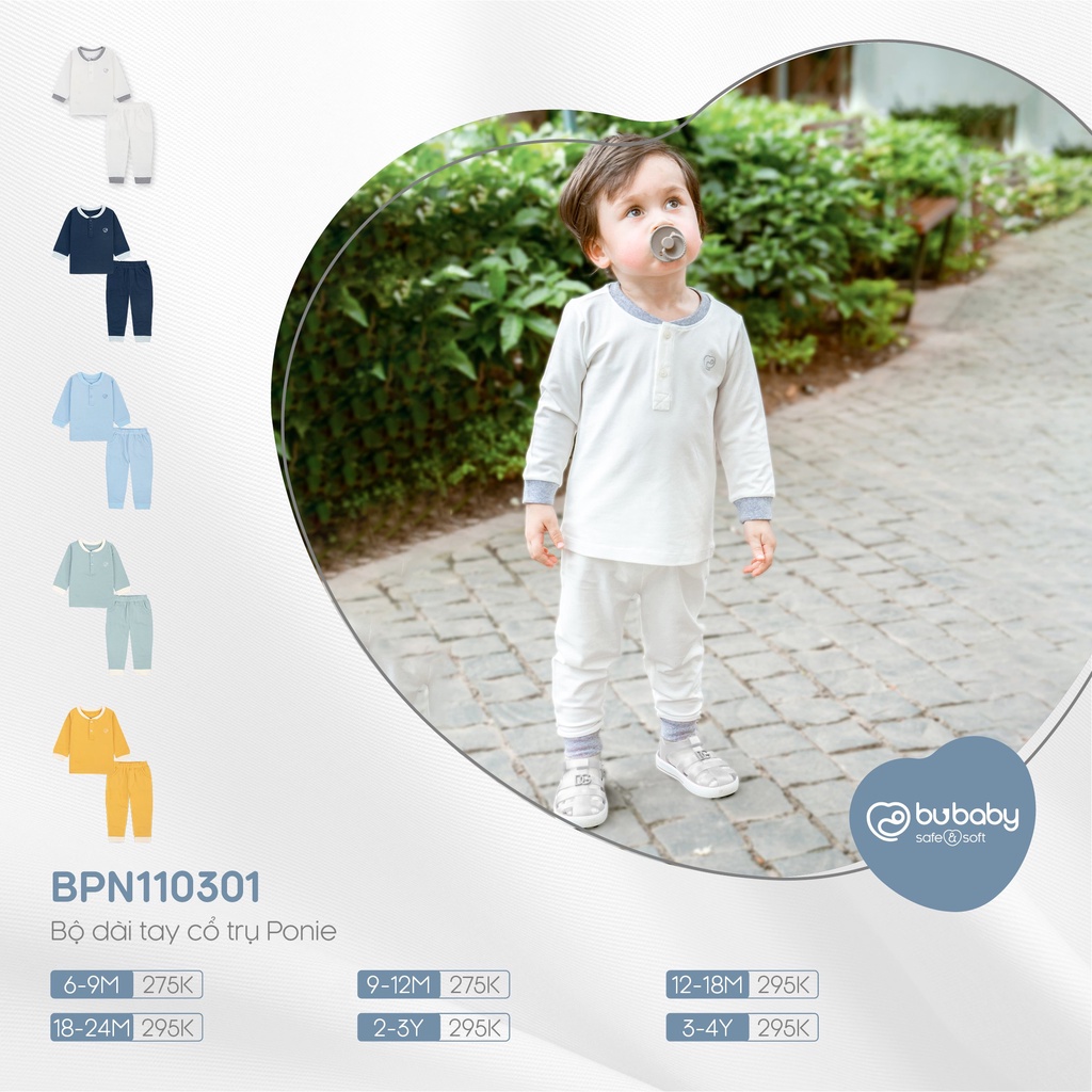 [CHÍNH HÃNG] Bộ quần áo dài tay cổ trụ trẻ em vải cotton sợi tre Bu Ponie BPN110301