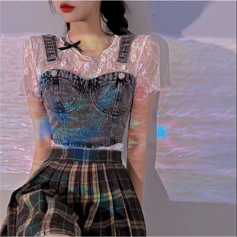 Áo denim cúp ngực 2 dây siêu ngầu dành cho các bạn gái năm 2021