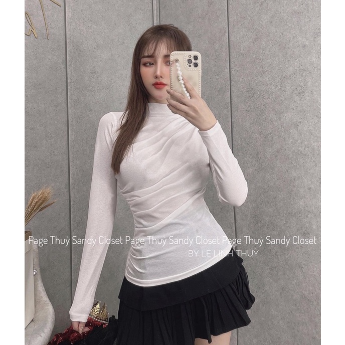 Áo thun giấy rúm cổ leo 3P chất mỏng nhẹ, Áo kiểu cổ cao dài tay AT7128 - NhiNhi Shop