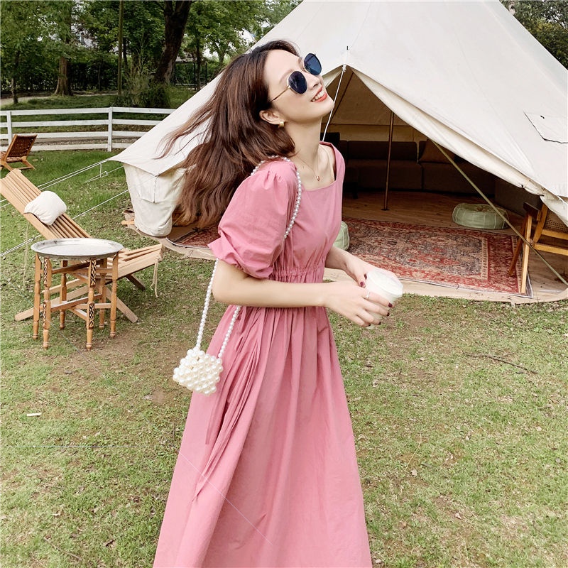 Đầm tay phồng cổ vuông thiết kế mới thời trang theo phong cách pháp cho nữ