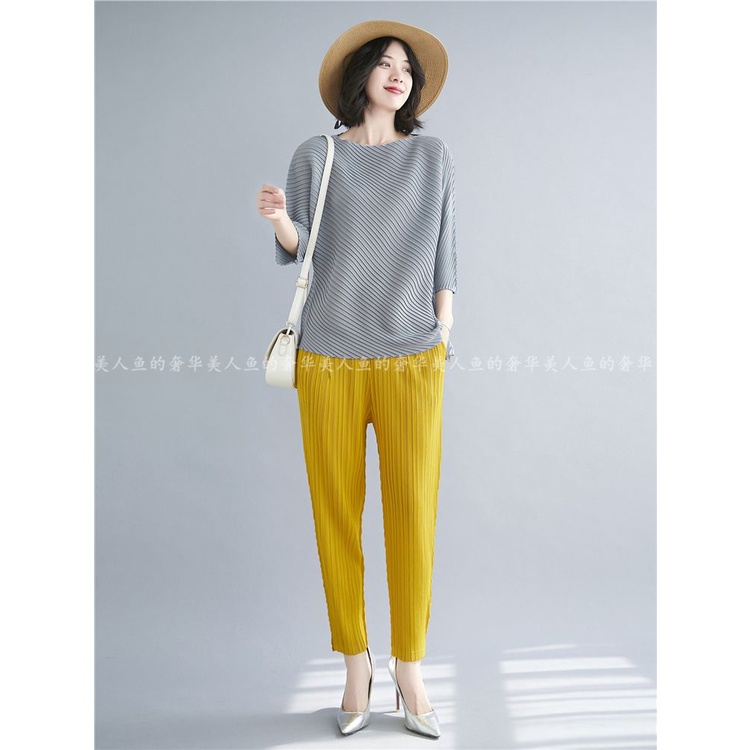 Issey Miyake Quần Harem Chín Tấc Dáng Rộng Xếp Ly Thời Trang Mùa Hè 2022 Cho Bà