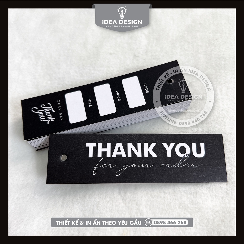 [ KHÔNG KÈM DÂY ] Thẻ bài treo quần áo, Tag thời trang, mác quần áo TAG QUE THANK YOU ĐEN - Size 2,5x9cm