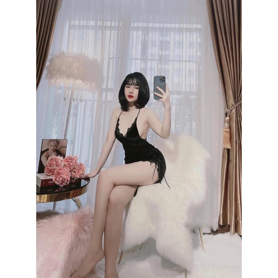 Váy ngủ sexy nhung mềm cao cấp Đầm mặc nhà gợi cảm quyến rũ 01