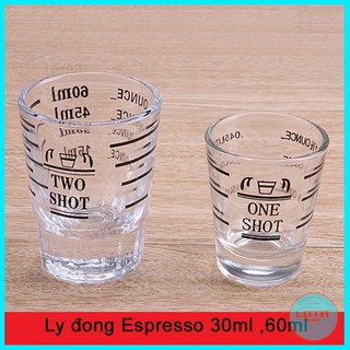 Ly đong định lượng Espresso 30ml, 60ml vạch chia màu đen (Espresso Glass)