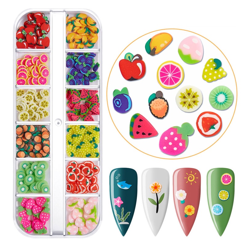 Miếng Đất Sét Mềm Đính Kim Sa Hình Trái Cây Dùng Trang Trí Móng Tay