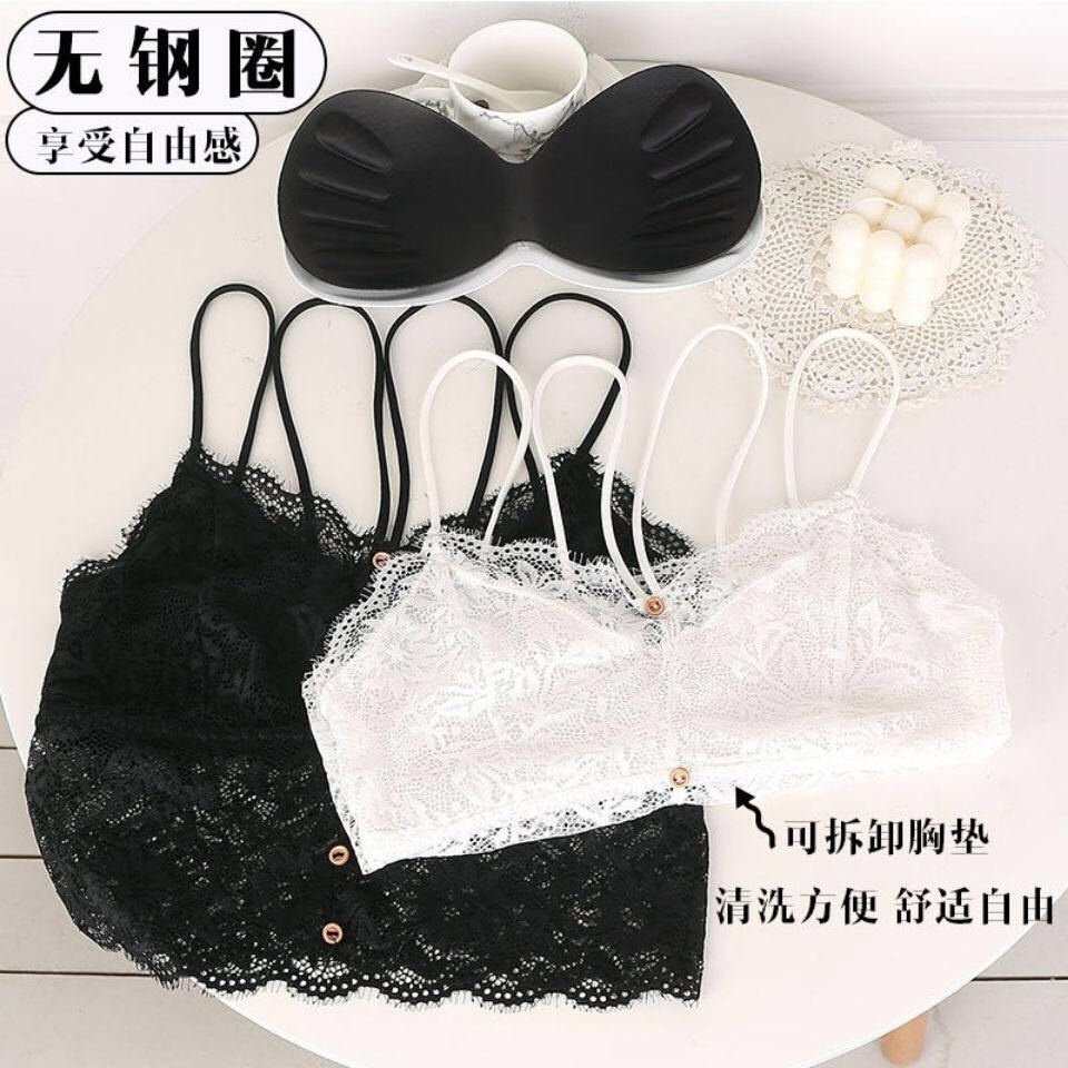 Bralete nữ, áo hai dây nữ ren hoa dáng áo croptop nữ đính khuy có đệm mút ngực dày dặn, hàng Quảng Châu | BigBuy360 - bigbuy360.vn
