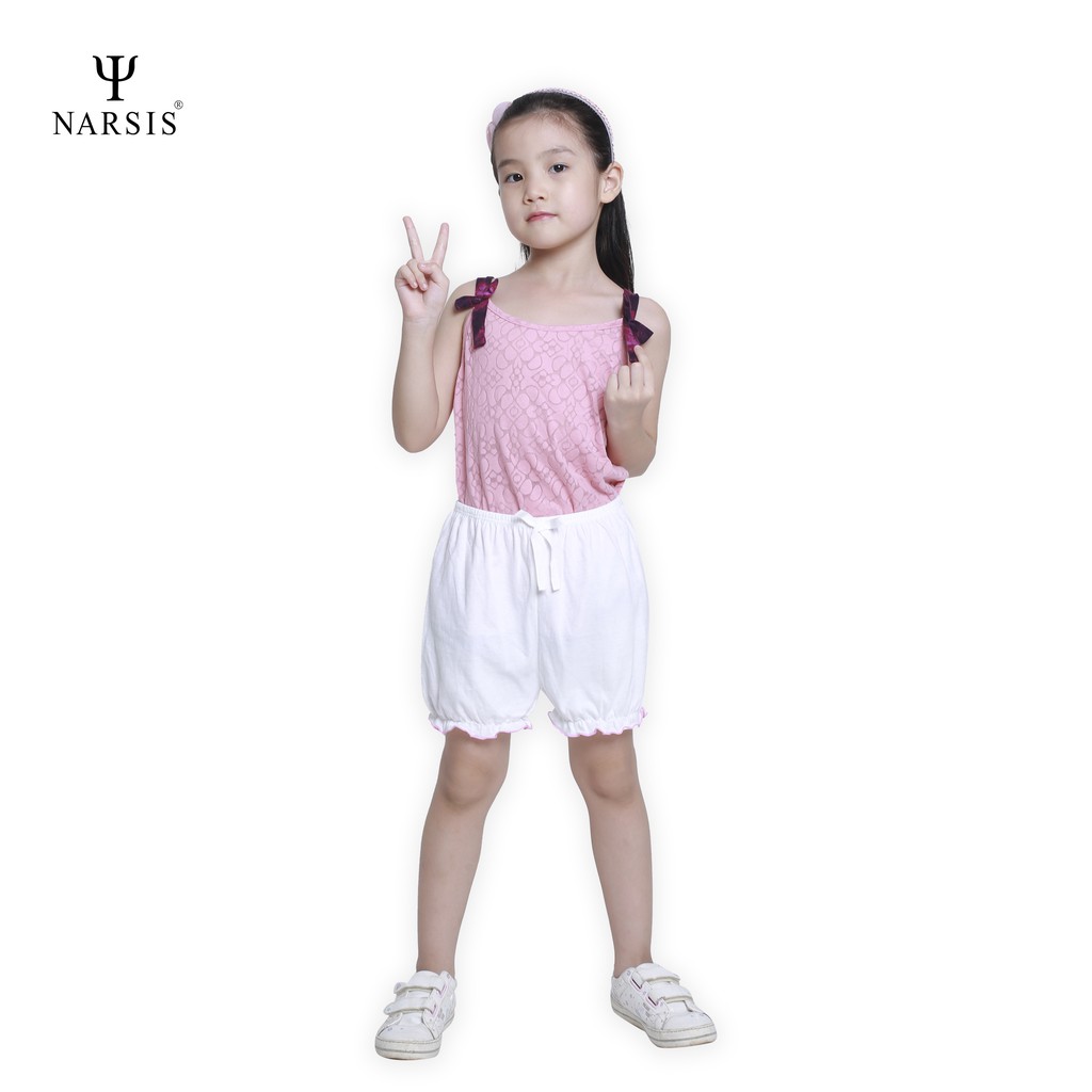 Quần đùi bé gái Narsis KP0002 chất Cotton màu trắng phối chỉ hồng
