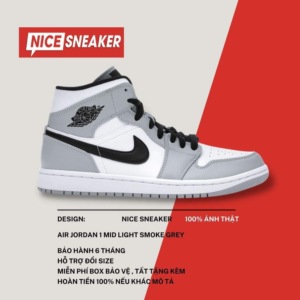 Giày Nike Air Jordan 1 Mid Light Smoke Grey  - Phiên bản 1:1 chuẩn | Nice Sneaker .