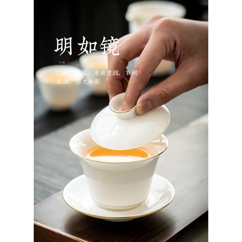 Chén Khải Tiềm Trà Bằng Sứ Trắng Bạch Định Thấu Quang