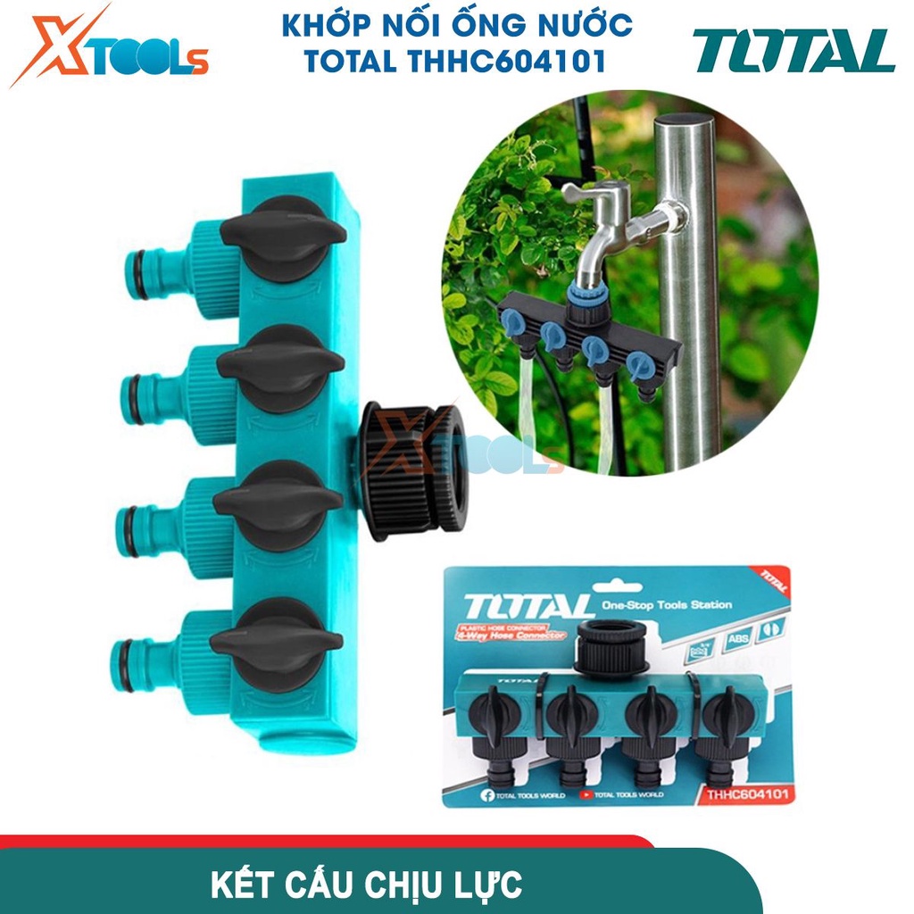 Khớp nối ống nước 4 đầu THHC604101, chất liệu khớp nối ABS, PP với nút ngắt và nút xoay bằng nhựa [CHÍNH HÃNG][XTOOLS]