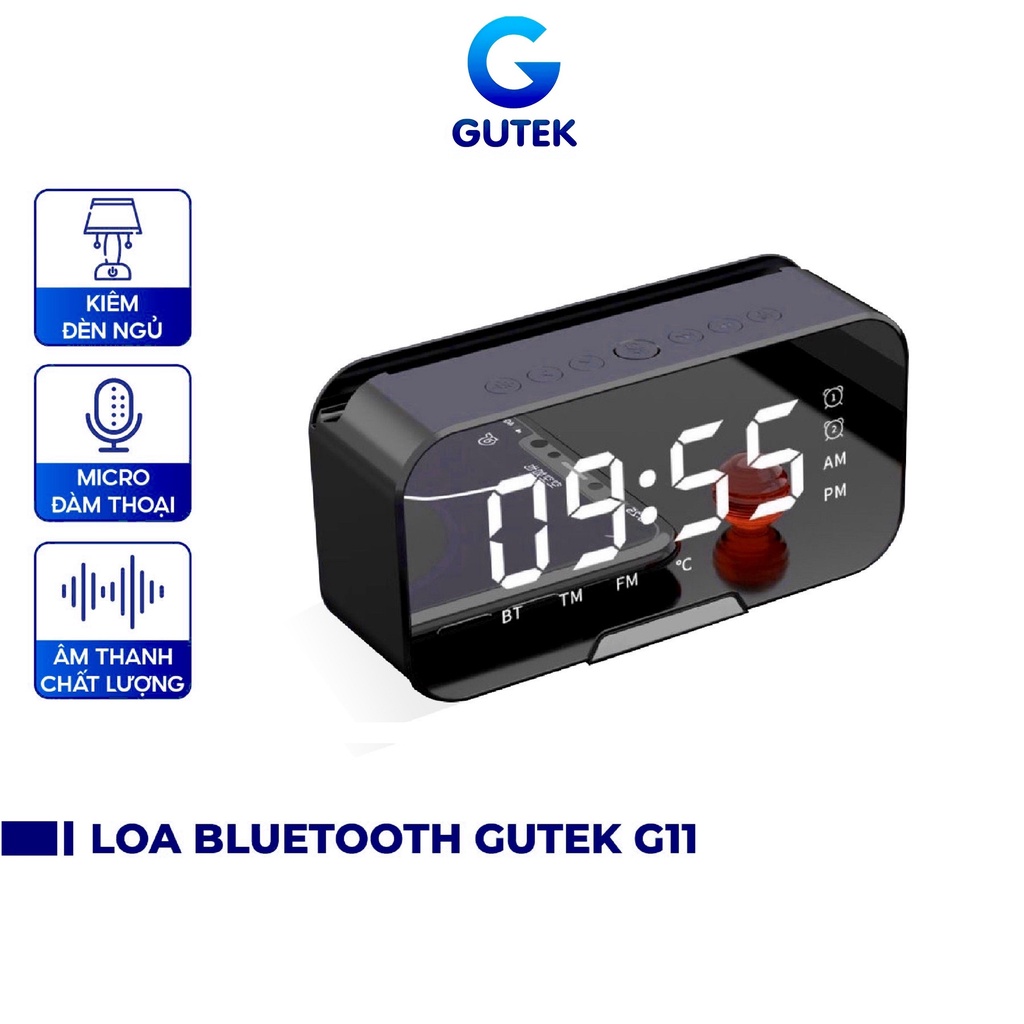Loa bluetooth không dây kiêm đồng hồ báo thức Gutek G11 màn hình đèn led tráng gương
