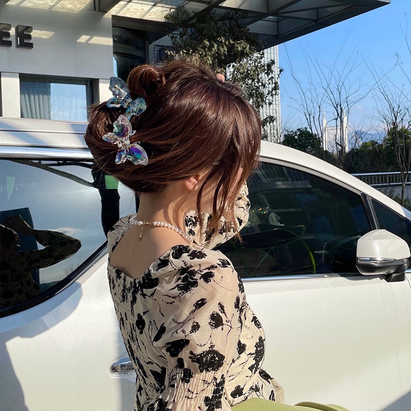 Kẹp Tóc Càng Cua Cỡ Lớn Bằng Acrylic Trong Suốt Màu Laser Hình Bướm Phong Cách Cổ Điển Dễ Thương Dành Cho Nữ