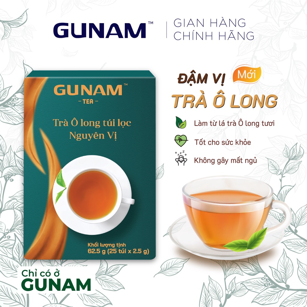Trà Olong túi lọc GUNAM nguyên vị trà tươi (hộp 25 gói x 2,5g)