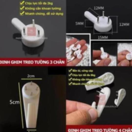 Đinh Ghim Tường 3 Chân, 4 Chân Treo Tranh Ảnh, Đồng Hồ  - Móc Treo Đồ Đóng Tường 3 Chân, 4 Chân Không Cần Khoan