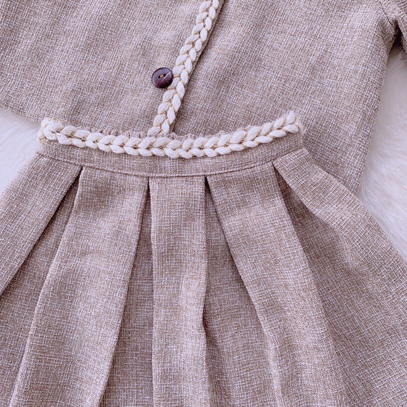 Set áo váy dạ thu đông thiết kế cho bé gái từ 3 tháng tuổi (8-32kg) chất dạ xịn màu ghi
