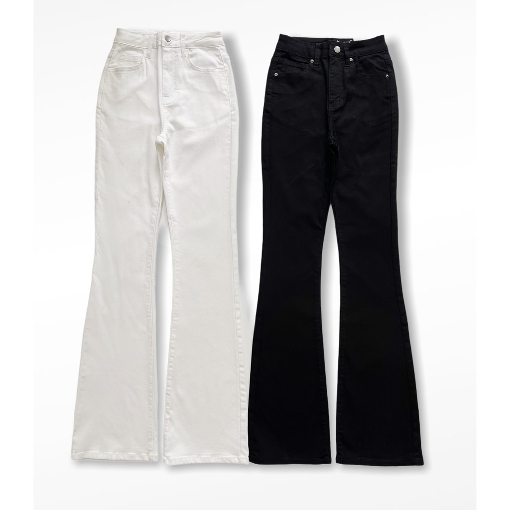 Quần jeans dài HEYBEE lưng cao ống loe, chất vải co giãn tốt (2 màu) - FLARED JEANS 1111