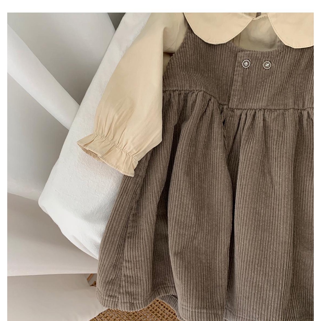 Bộ Áo Tank Top Phối Chân Váy Vải Nhung Kiểu Hàn Quốc Thời Trang Mùa Thu Cho Bé Gái