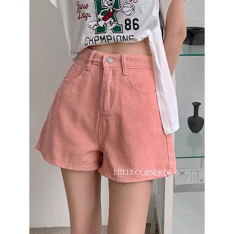 Quần short ngố lửng kaki màu hồng trơn pastel lưng cao ống rộng form ulzzang kèm ảnh thật