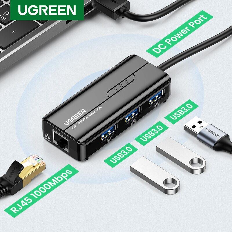 Bộ chuyển USB 3.0 to LAN Gigabit + 3 Hub USB 3.0 Ugreen 20265 CR103 Chính Hãng Cao Cấp