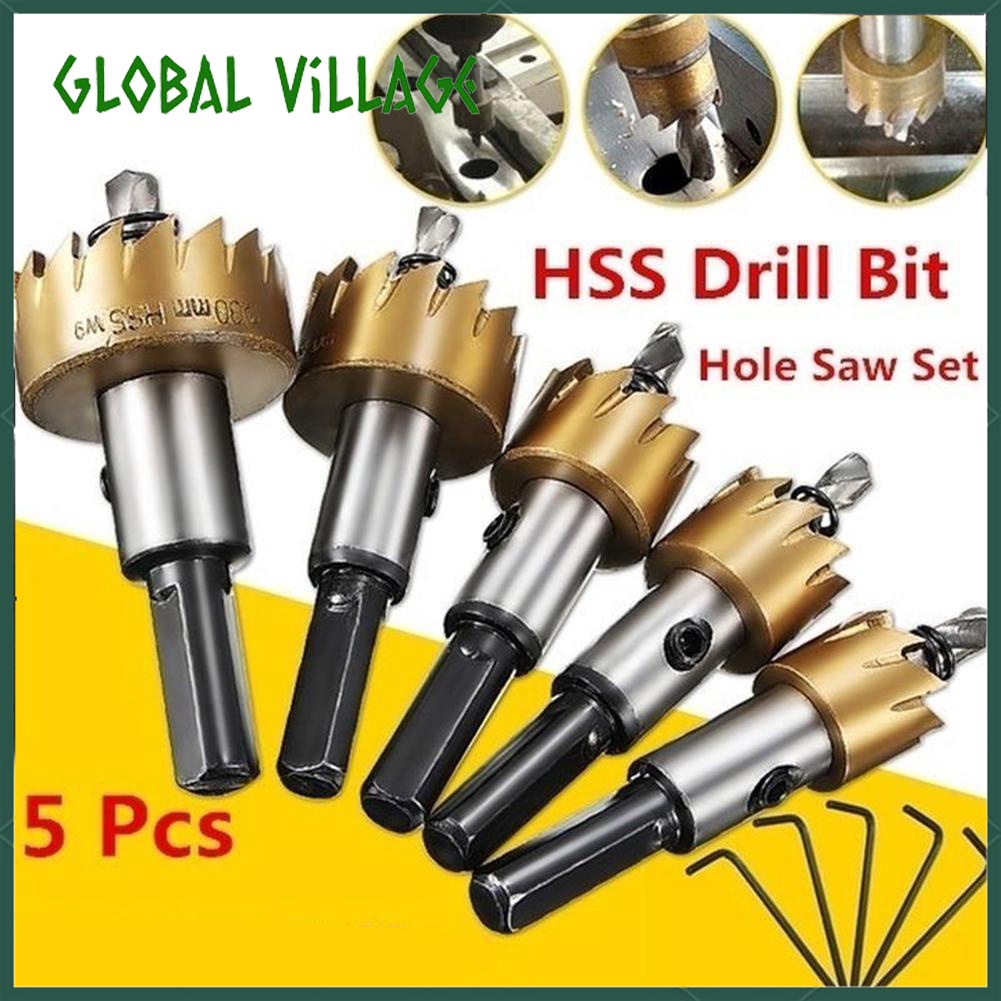 [Hàng có sẵn tại TPHCM ]Bộ 5 Mũi Khoan Khoét Lỗ - Mũi Khoét Kim Loại Thép HSS Kích Thước 16mm - 30mm Có Mũi Định Tâm