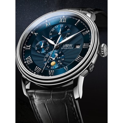 Đồng hồ nam chính hãng Lobinni  LB11023G-D5 Kính chống xước,Chống nước BH 24tháng,Máy cơ Automatic,dây da đen xịn
