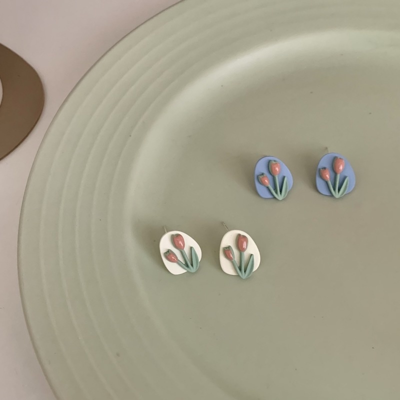 Bông Tai Mạ BạC 925 HìNh Hoa Tulip Xinh XắN