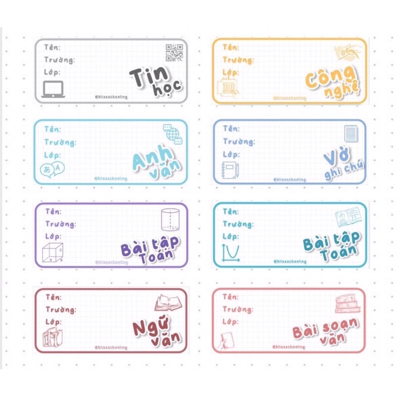 (order) set 16 nhãn vở các môn học