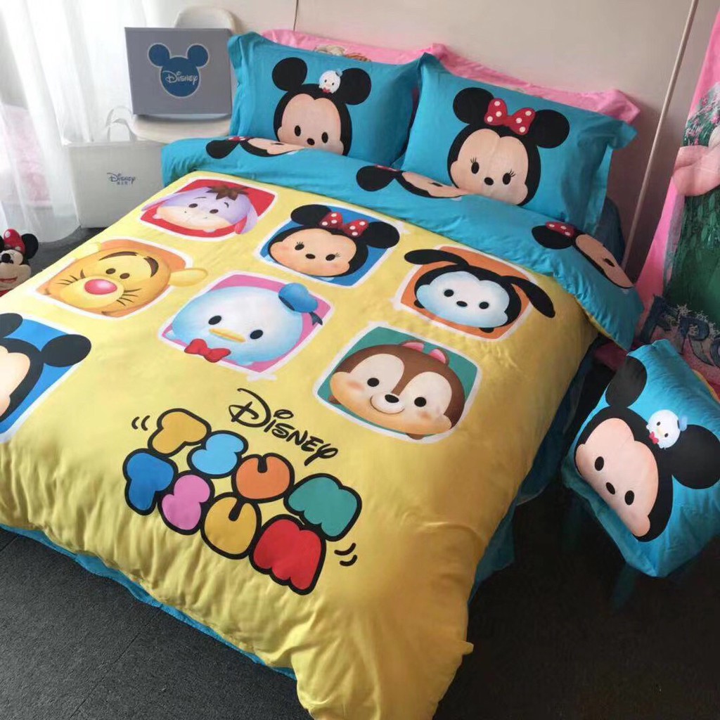 Bộ chăn ga lụa cotton disney cao cấp mẫu hổ vịt