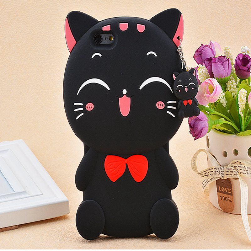 Ốp điện thoại silicon kèm dây phụ kiện hình mèo 3D đáng yêu dành cho Huawei Y5II Honor 8X/6X/7A/7S/7X/Play