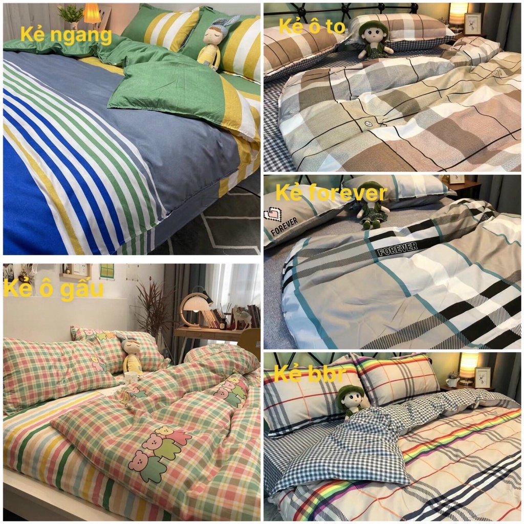 Sét bộ chăn ga gối 4 món poly nhập Các mẫu kẻ( chat chọn mẫu)