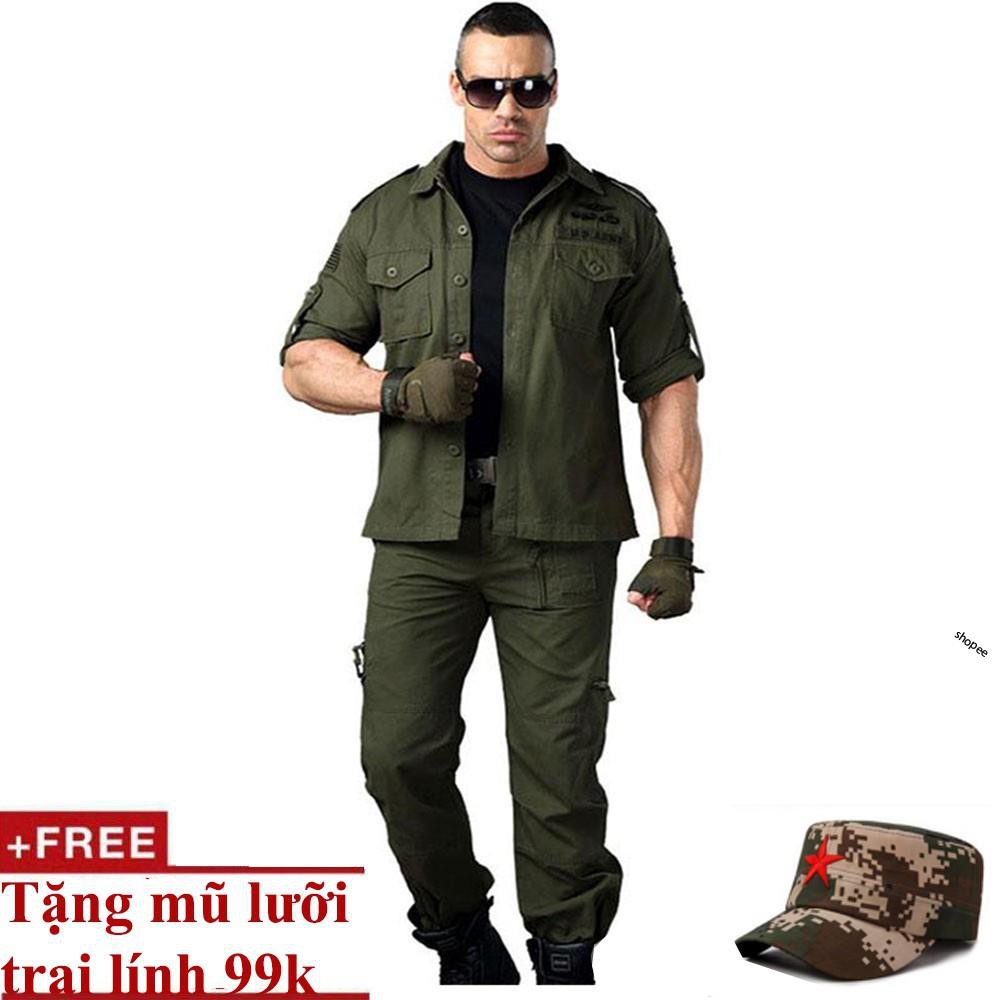 Bộ quần áo túi hộp kaki lính mỹ tặng mũ lưỡi trai [cao cấp]