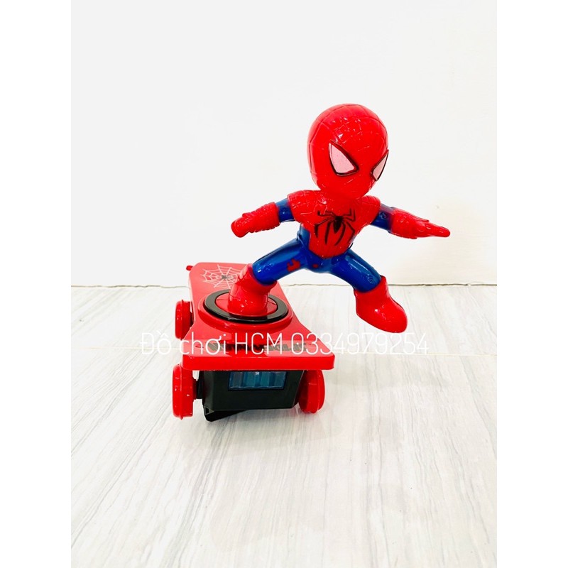 [TỰ LẬT] Đồ chơi siêu nhân nhện spiderman trượt ván tự lật có nhạc đèn dành cho bé thích chơi siêu anh hùng