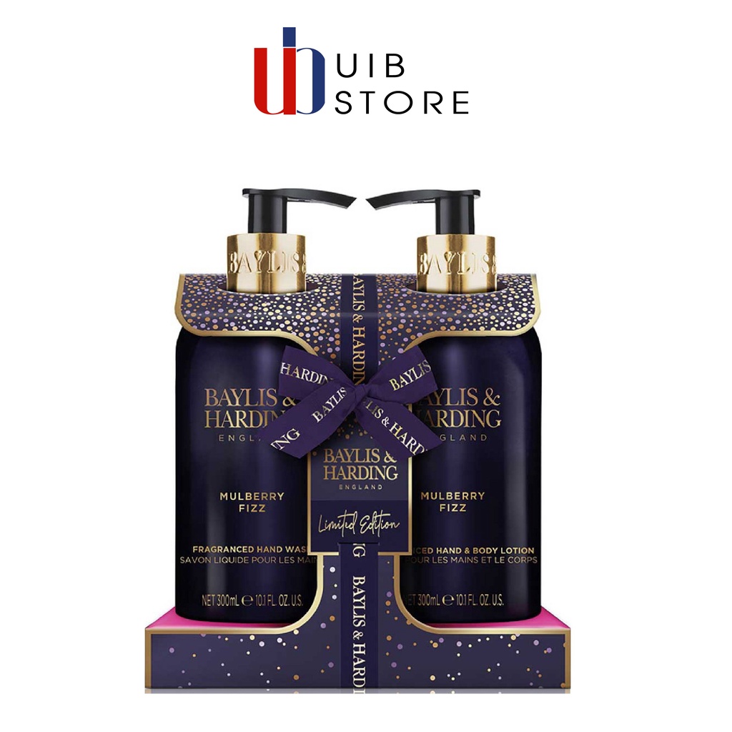 Baylis &amp; Harding Mulberry Fizz 2 Bottle Set -Bộ quà tặng nước rửa tay 300ml và dưỡng thể toàn thân B&amp;H Mulberry Fizz