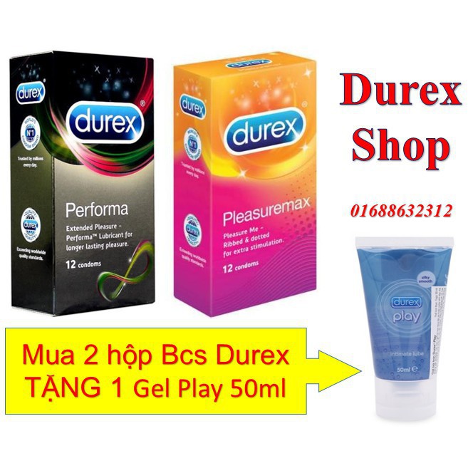 [Siêu giảm giá ][COMBO] 2 hộp bao cao su Durex Performa, Pleasuremax TẶNG 1 Gel Play 50 ml